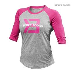 Womens Baseball Tee, Greymelange/Pink